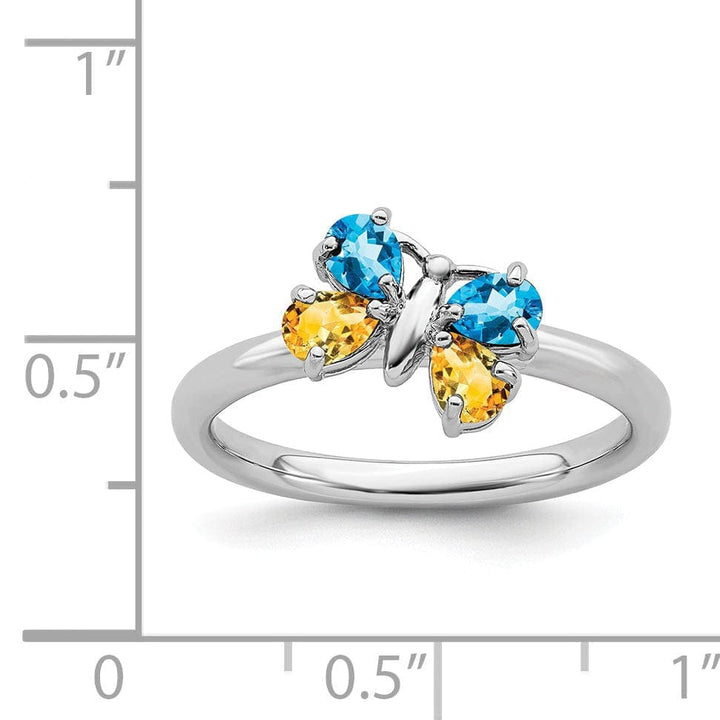 Stackable Expressions Ring Sterling Silver Blue Topaz/Citrine Butterfly Ring