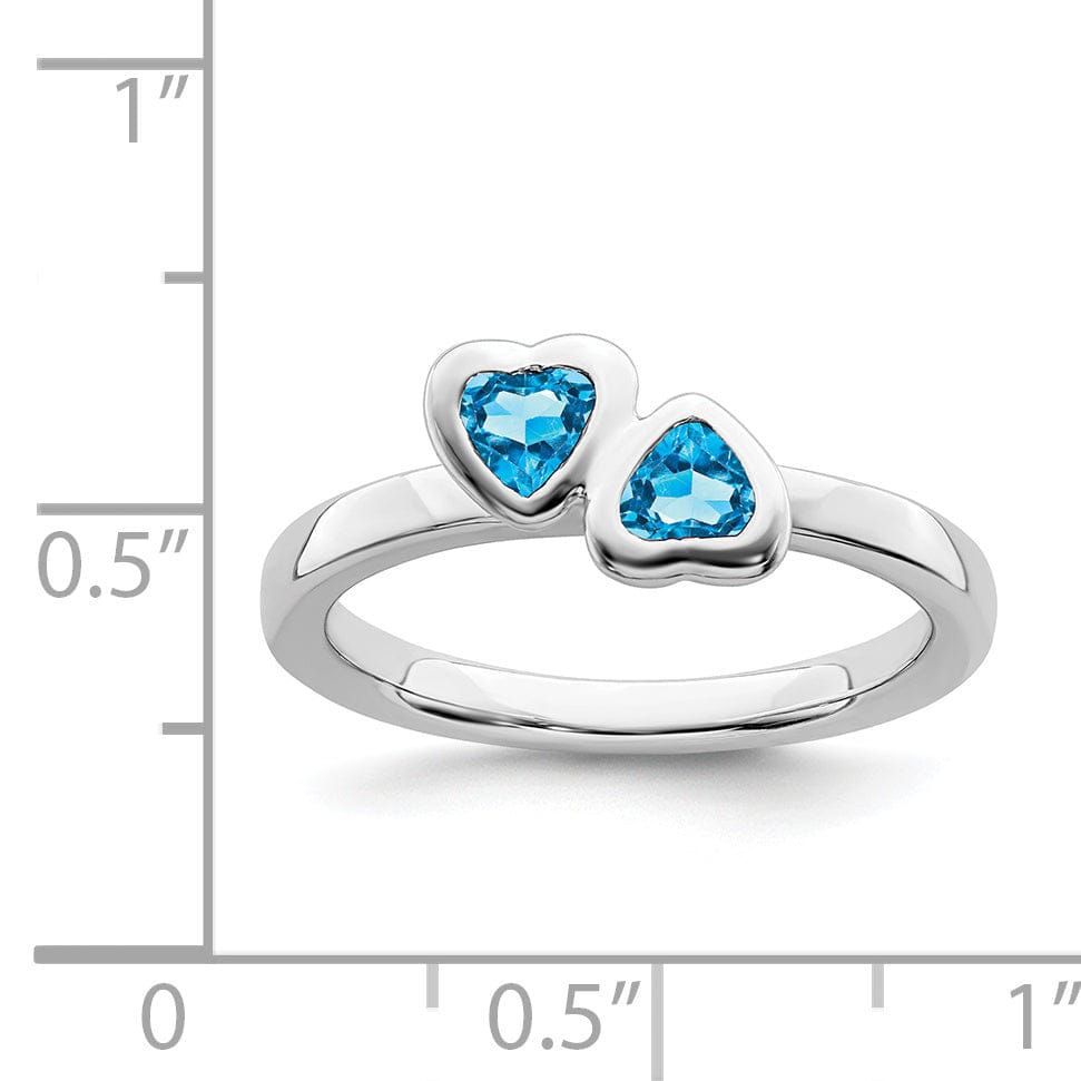 Stackable Expressions Ring Sterling Silver Blue Topaz Double Heart Ring