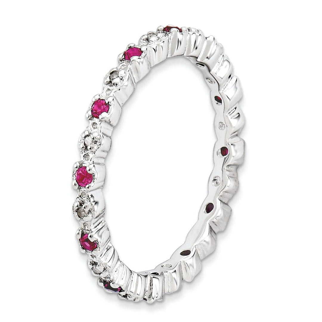 Stackable Expressions Ring Sterling Silver Created Ruby Diamond Ring
