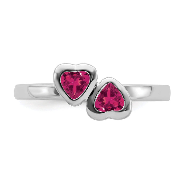 Stackable Expressions Ring Sterling Silver Created Ruby Double Heart Ring