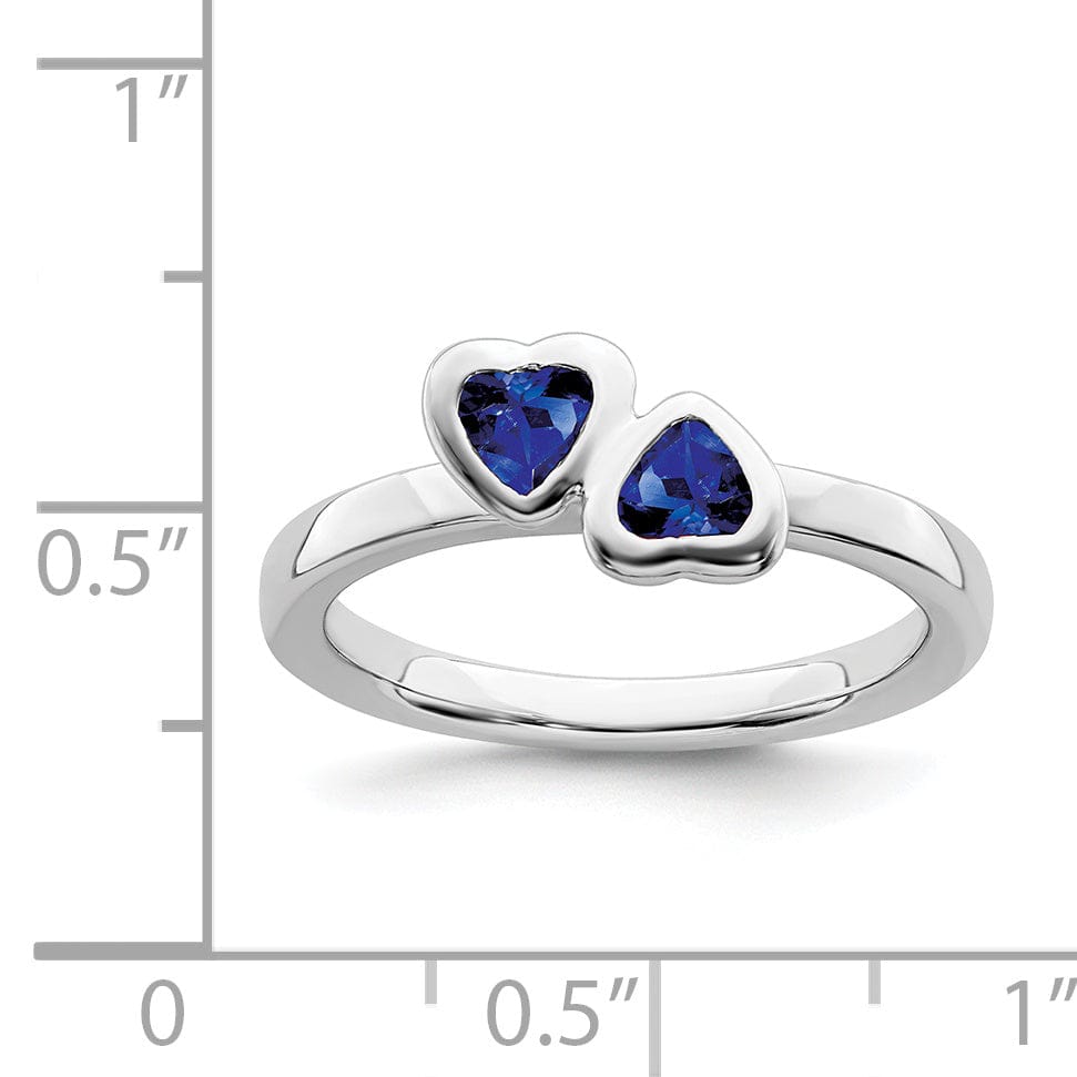 Stackable Expressions Ring Sterling Silver Created Sapphire Double Heart Ring