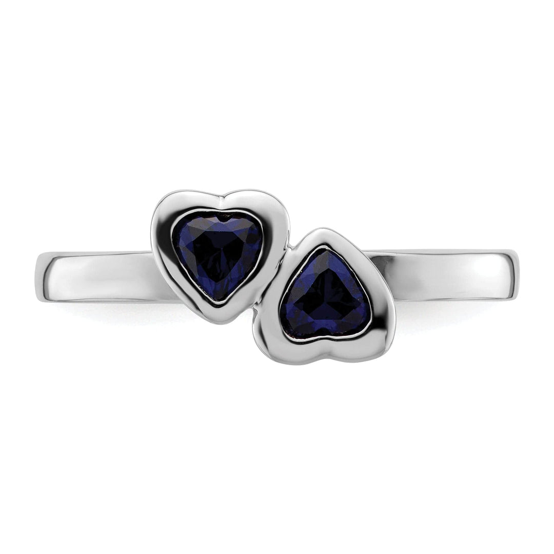 Stackable Expressions Ring Sterling Silver Created Sapphire Double Heart Ring