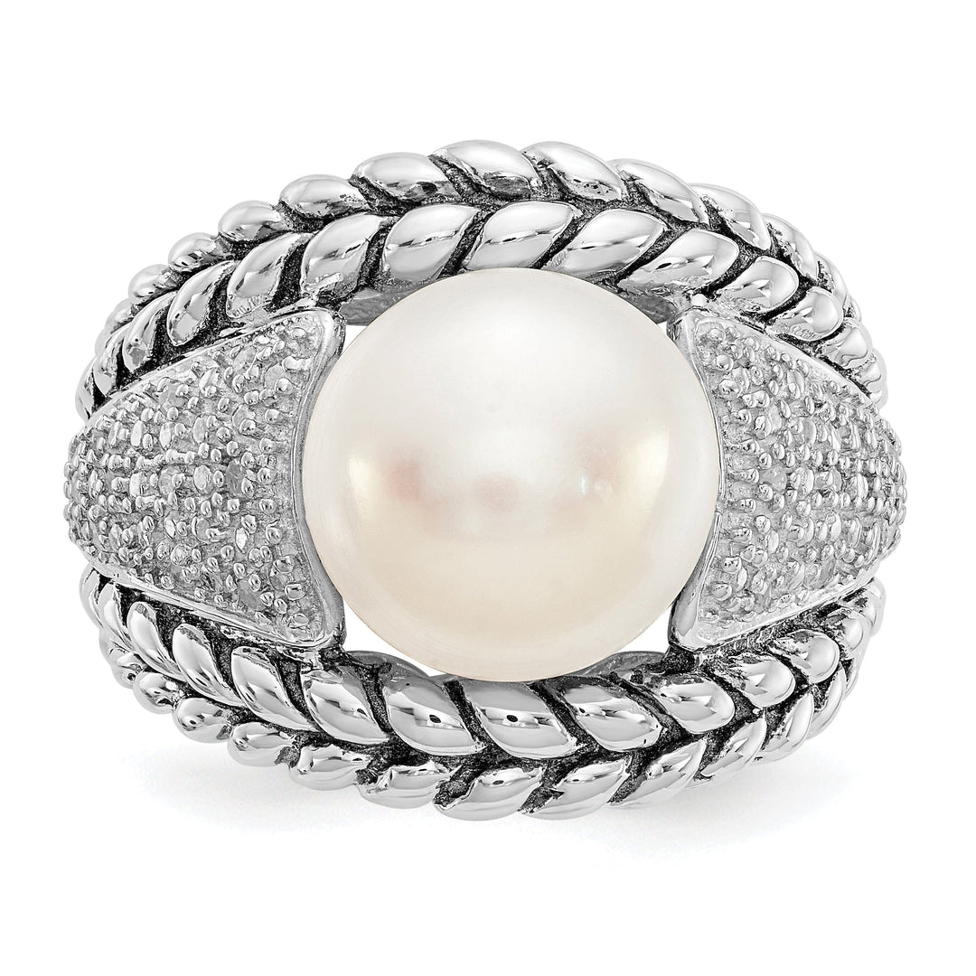 Shey Couture Ring Sterling Silver Cultured Pearl Diamond Ring