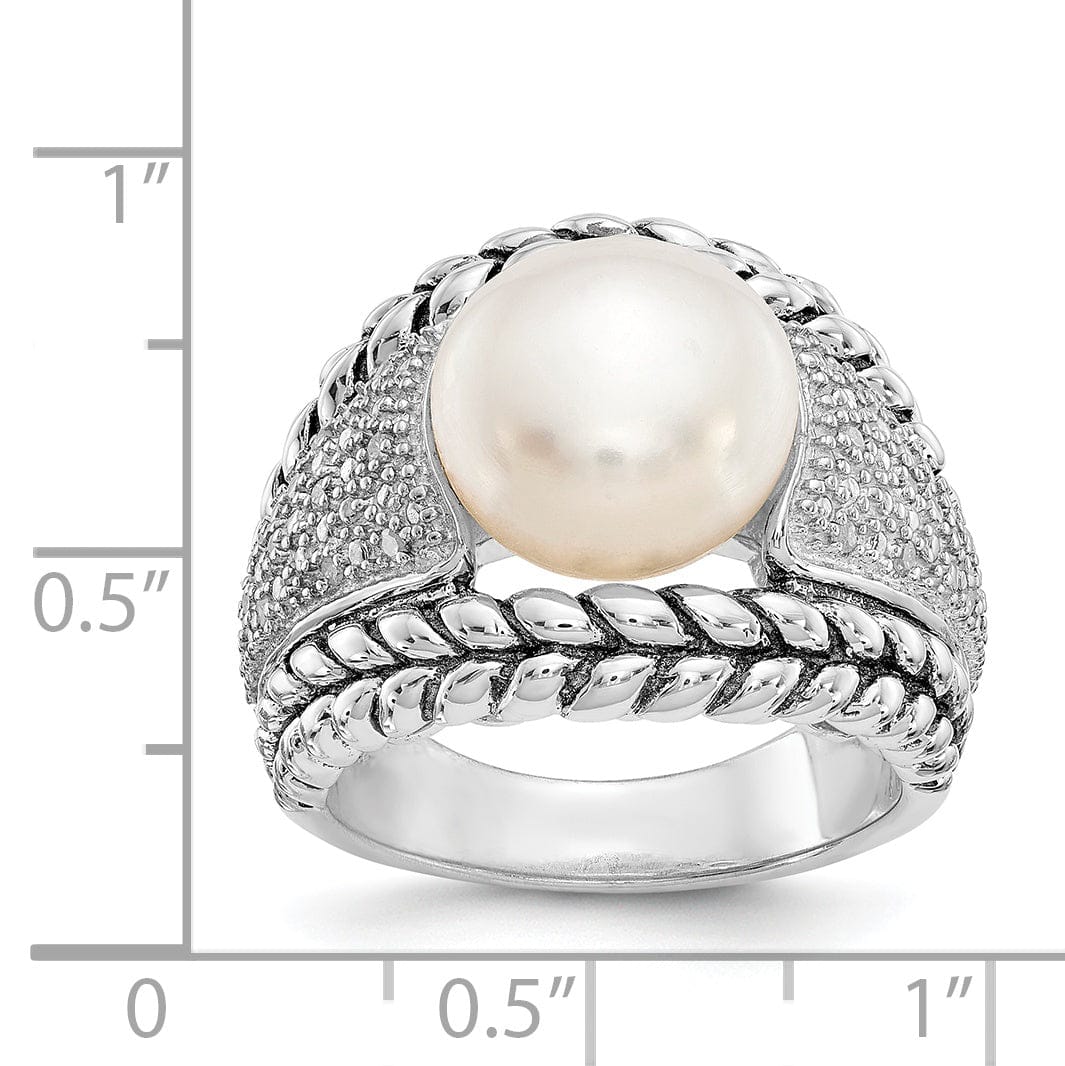 Shey Couture Ring Sterling Silver Cultured Pearl Diamond Ring
