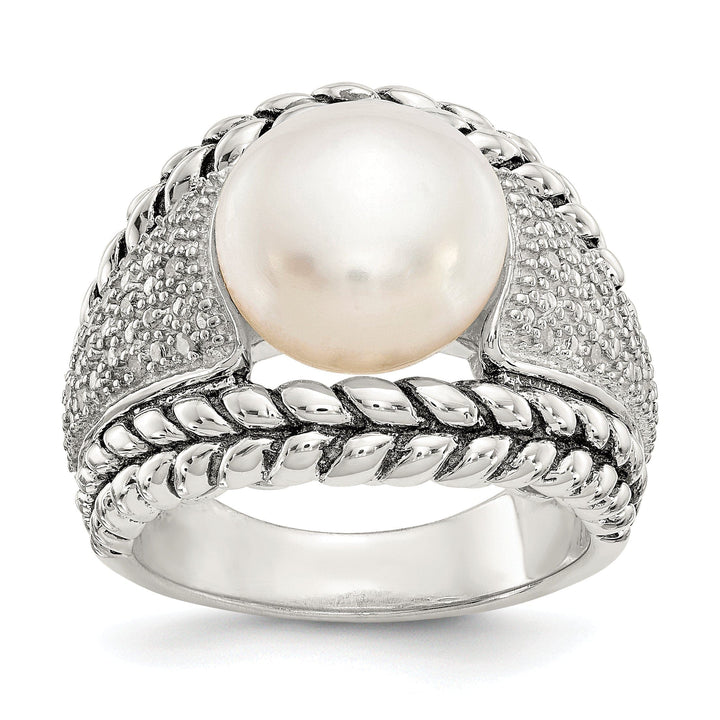 Shey Couture Ring Sterling Silver Cultured Pearl Diamond Ring