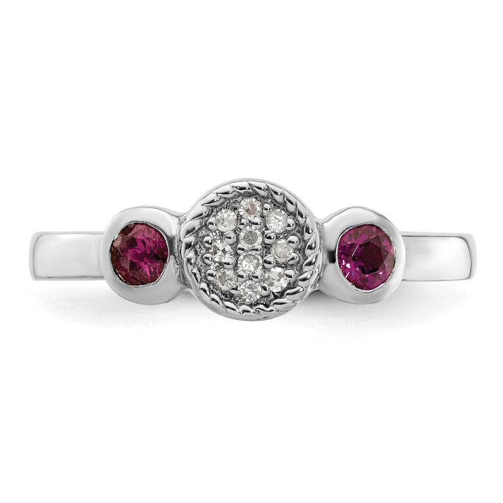 Stackable Expressions Ring Sterling Silver Double Round Garnet Diamond Ring
