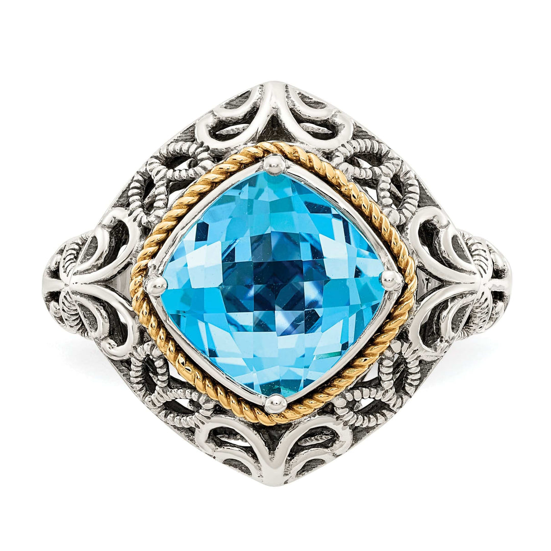 Shey Couture Ring Sterling Silver Gold Blue Topaz Ring