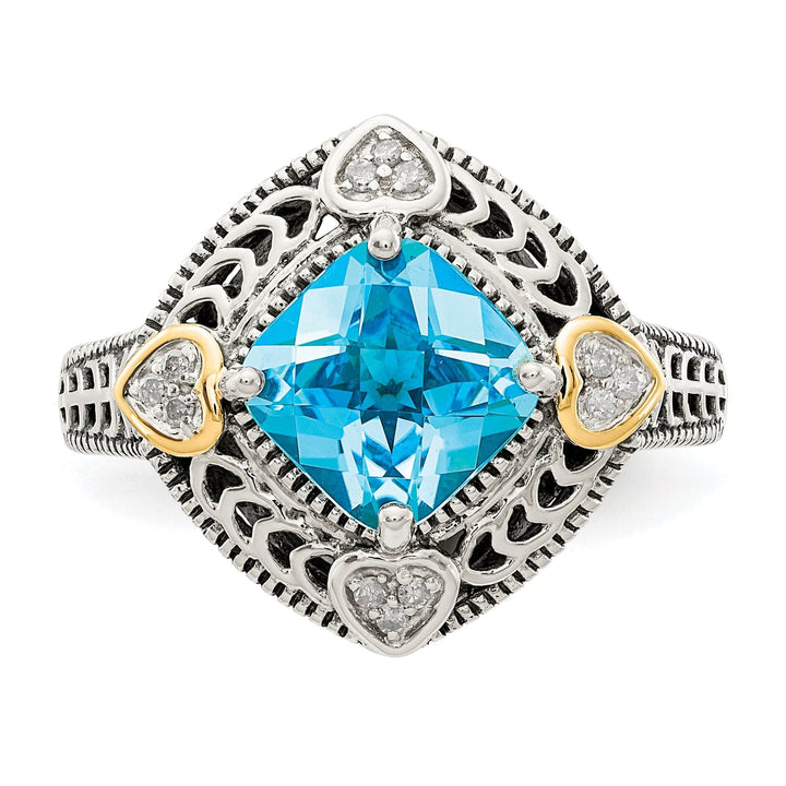 Shey Couture Ring Sterling Silver Gold Diamond Blue Topaz Ring