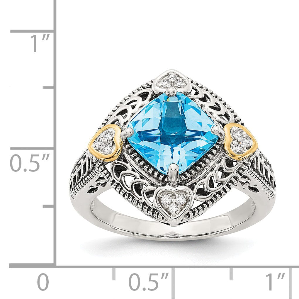 Shey Couture Ring Sterling Silver Gold Diamond Blue Topaz Ring