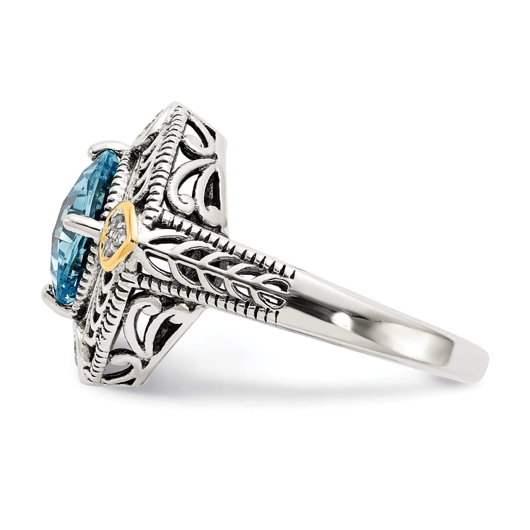 Shey Couture Ring Sterling Silver Gold Diamond Blue Topaz Ring