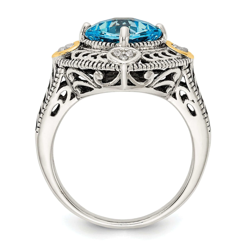 Shey Couture Ring Sterling Silver Gold Diamond Blue Topaz Ring