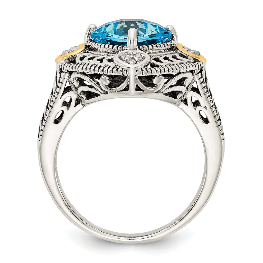 Shey Couture Ring Sterling Silver Gold Diamond Blue Topaz Ring