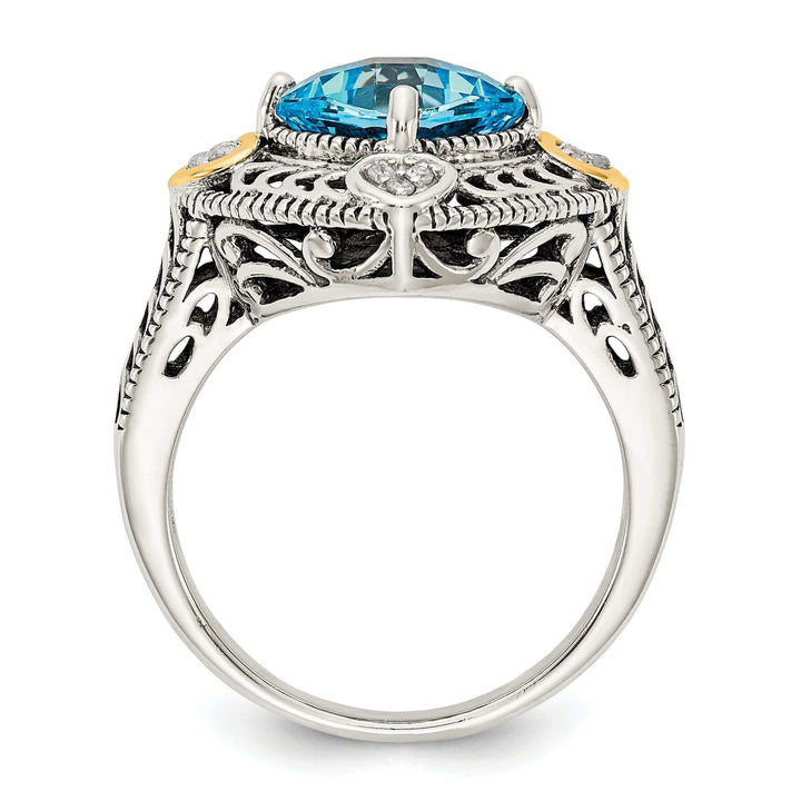 Shey Couture Ring Sterling Silver Gold Diamond Blue Topaz Ring