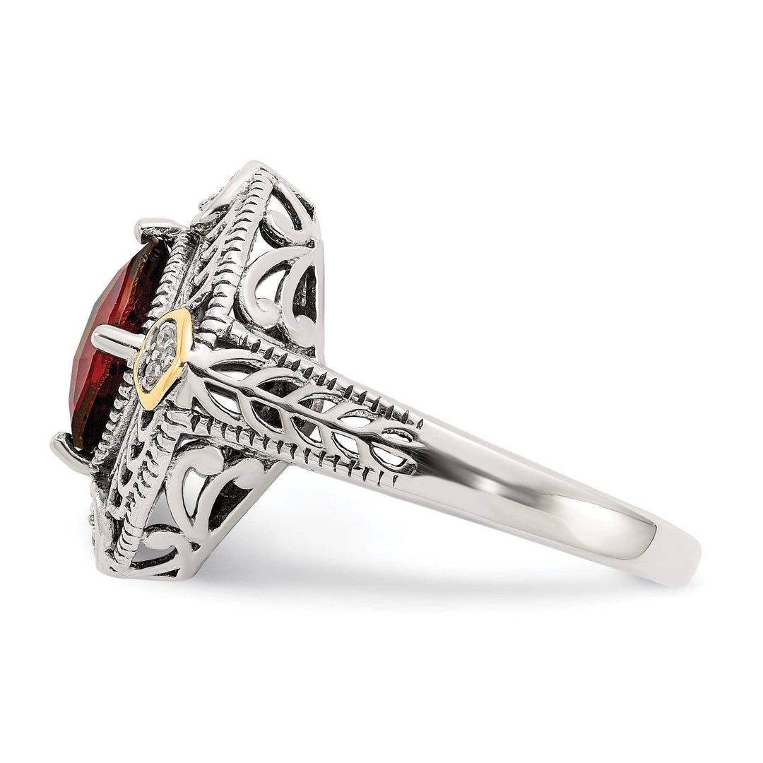 Shey Couture Ring Sterling Silver Gold Diamond Garnet Ring