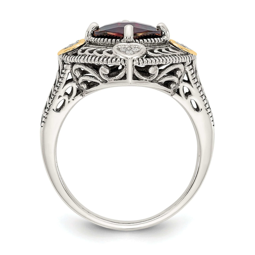 Shey Couture Ring Sterling Silver Gold Diamond Garnet Ring