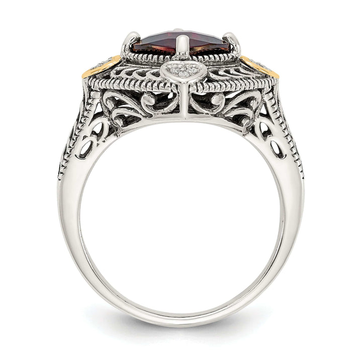 Shey Couture Ring Sterling Silver Gold Diamond Garnet Ring