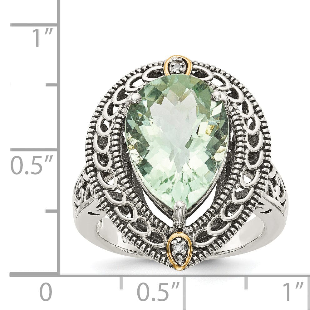 Shey Couture Ring Sterling Silver Gold Diamond Green Quartz Ring
