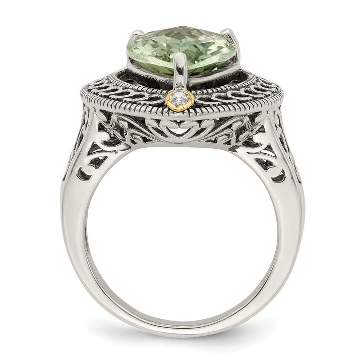 Shey Couture Ring Sterling Silver Gold Diamond Green Quartz Ring