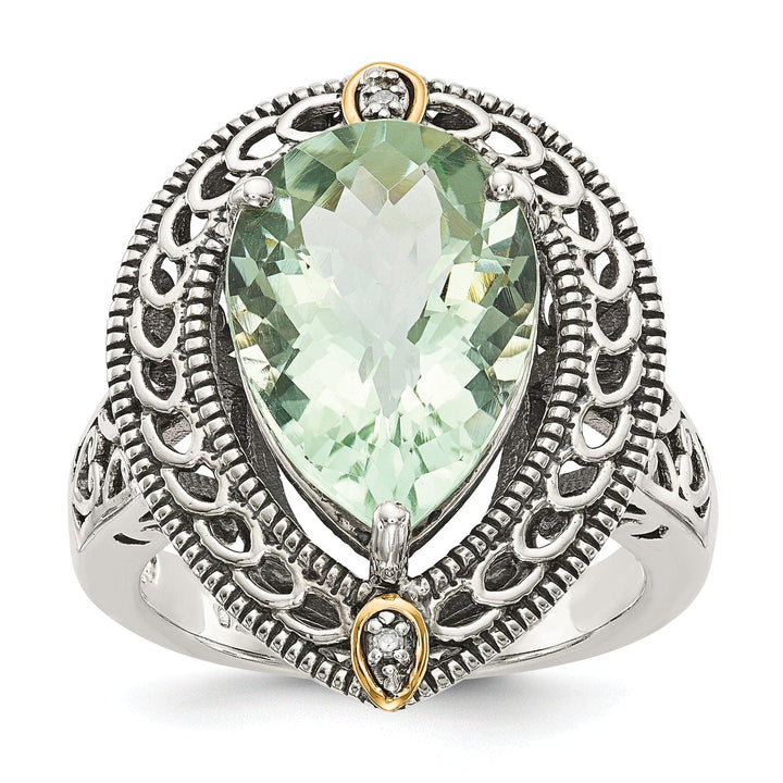 Shey Couture Ring Sterling Silver Gold Diamond Green Quartz Ring