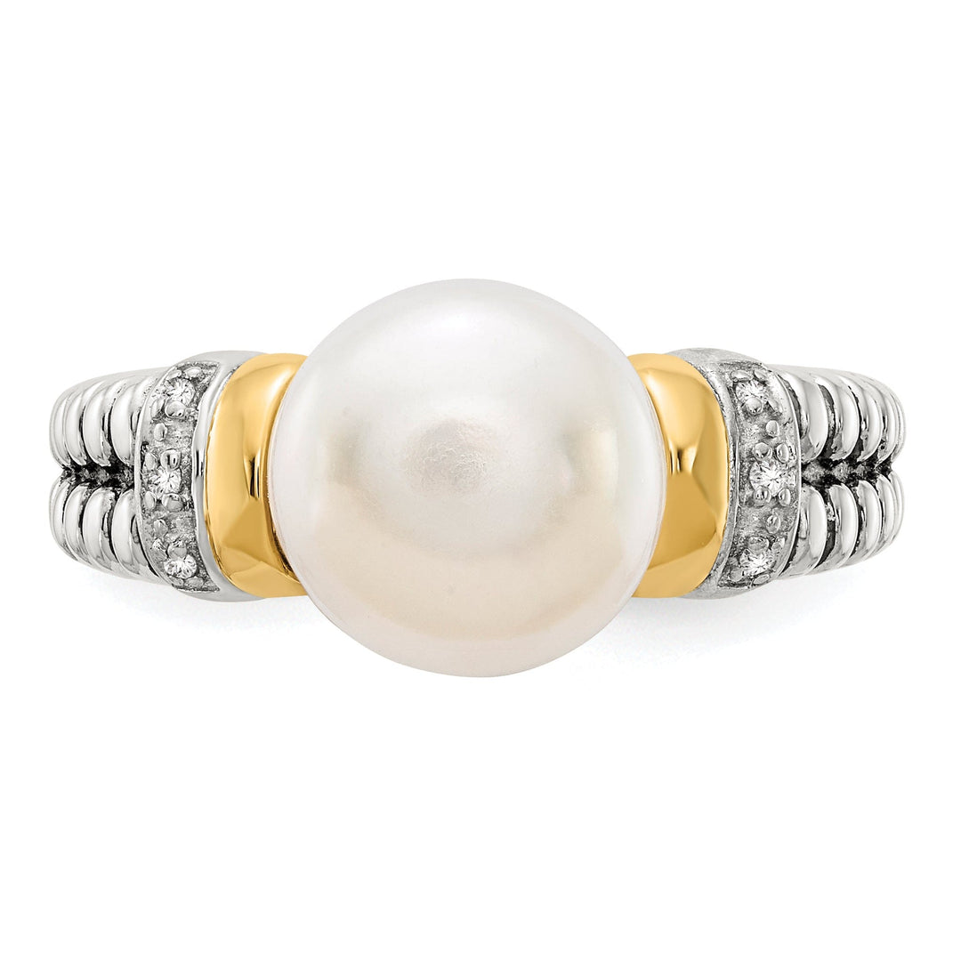 Shey Couture Ring Sterling Silver Gold Diamond Pearl Ring