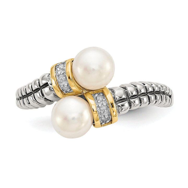 Shey Couture Ring Sterling Silver Gold Pearl Diamond Ring