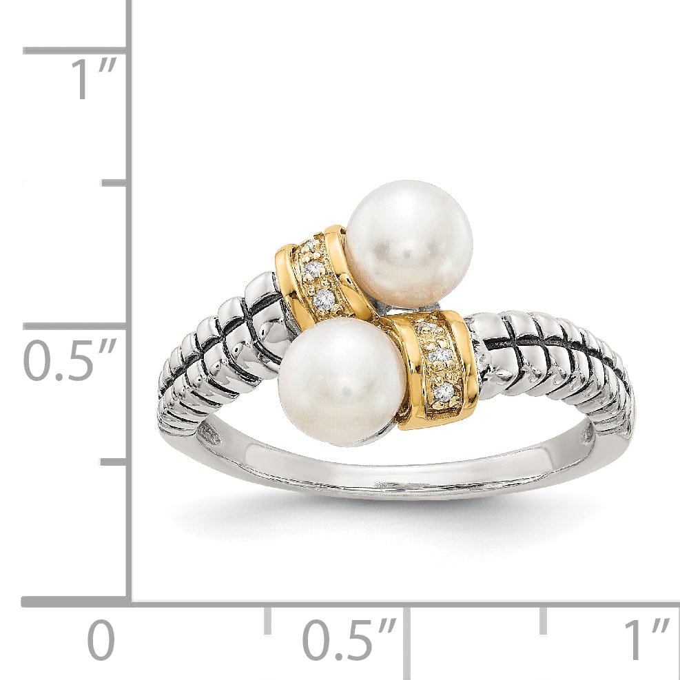 Shey Couture Ring Sterling Silver Gold Pearl Diamond Ring