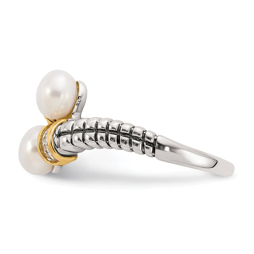 Shey Couture Ring Sterling Silver Gold Pearl Diamond Ring