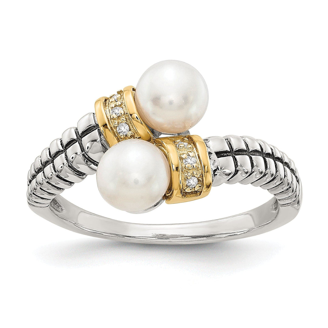 Shey Couture Ring Sterling Silver Gold Pearl Diamond Ring
