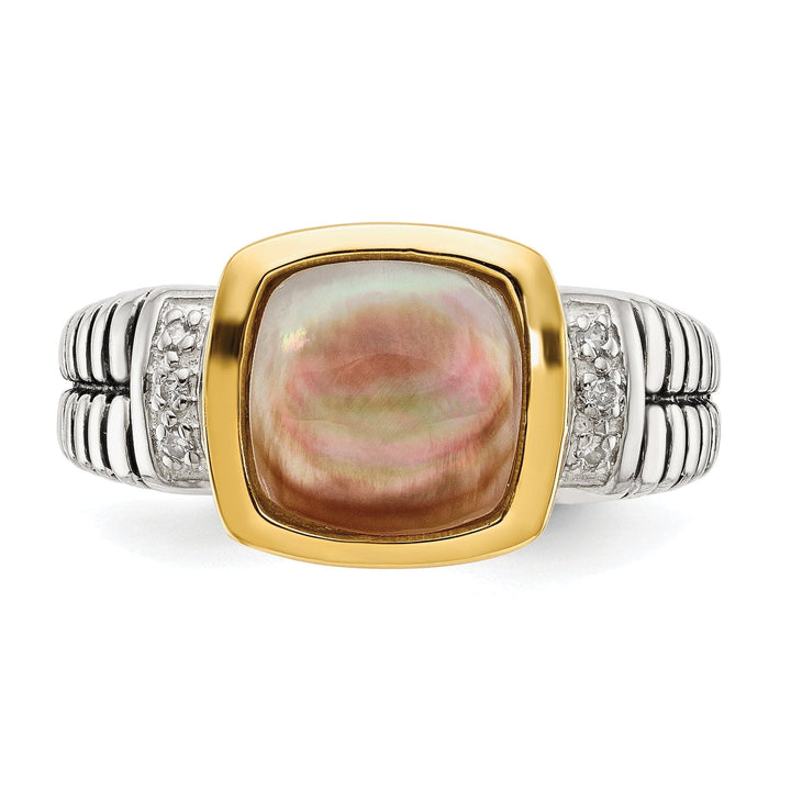Shey Couture Ring Sterling Silver Gold Pearl Diamond Ring