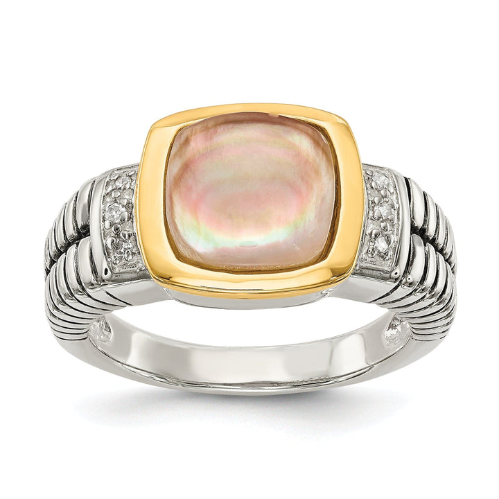 Shey Couture Ring Sterling Silver Gold Pearl Diamond Ring