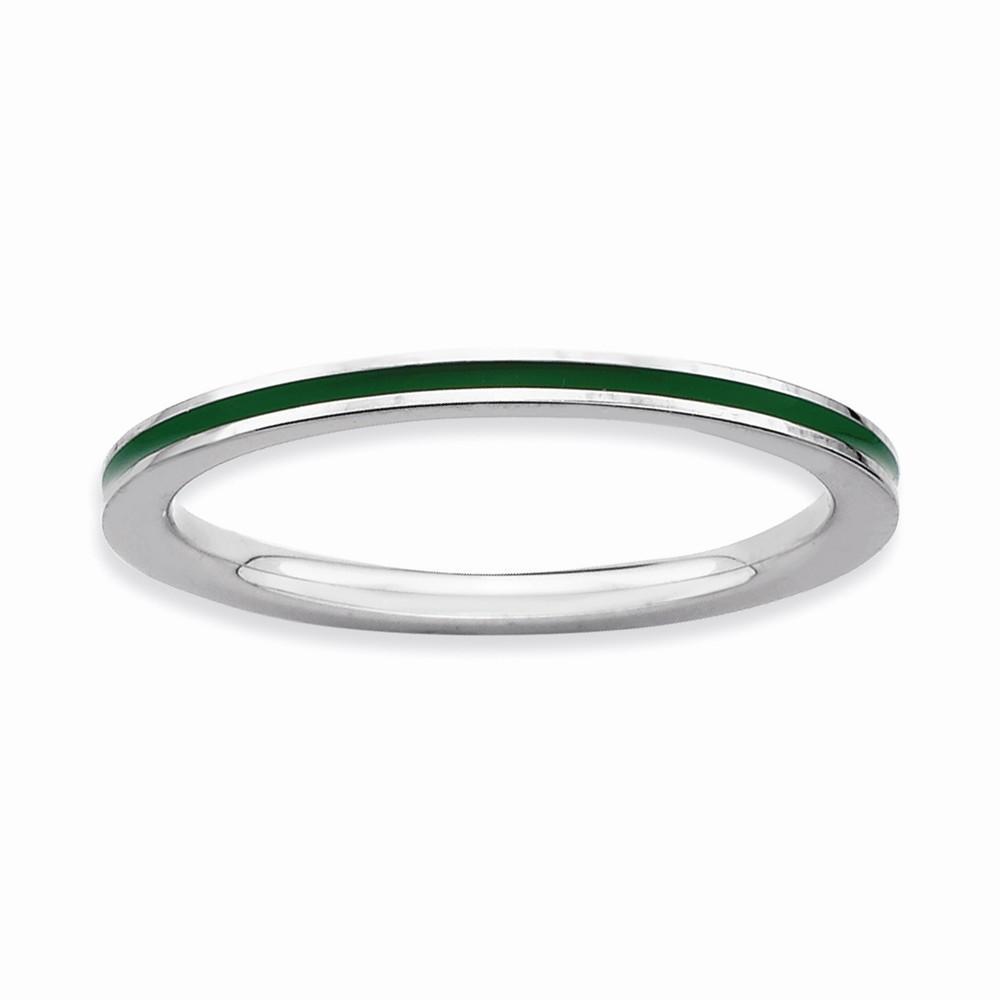 Stackable Expressions Ring Sterling Silver Green Enameled 1.5MM Ring