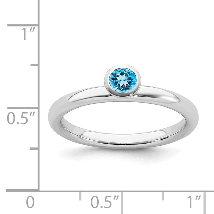 Stackable Expressions Ring Sterling Silver High 4MM Round Blue Topaz Ring