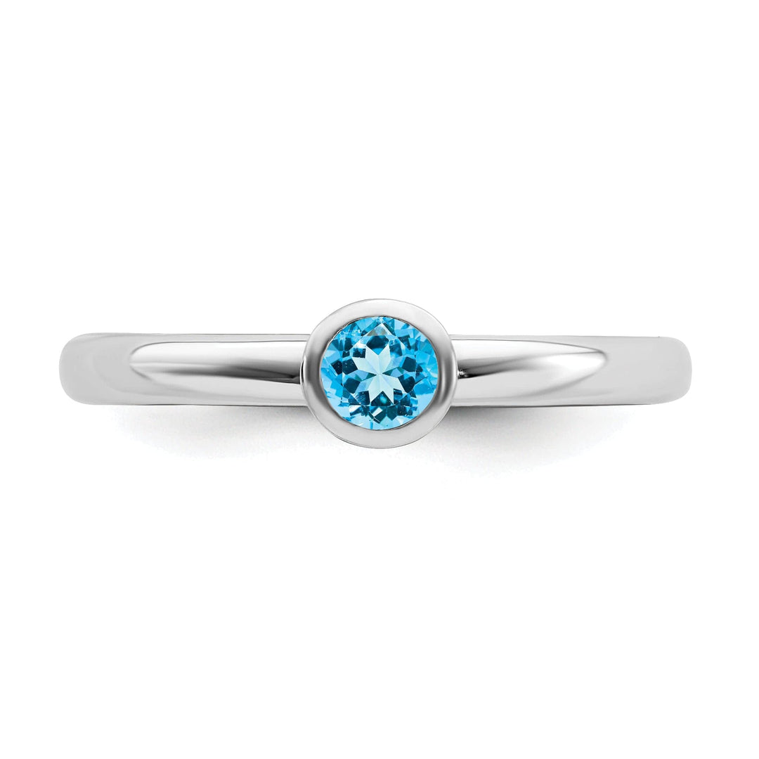 Stackable Expressions Ring Sterling Silver High 4MM Round Blue Topaz Ring