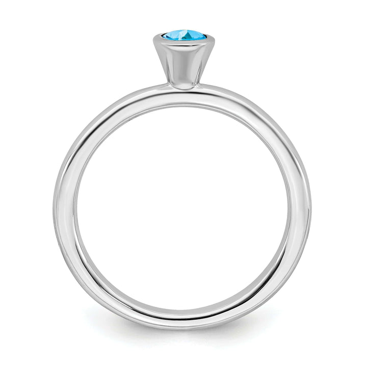 Stackable Expressions Ring Sterling Silver High 4MM Round Blue Topaz Ring