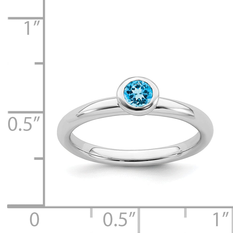 Stackable Expressions Ring Sterling Silver Low 4MM Round Blue Topaz Ring