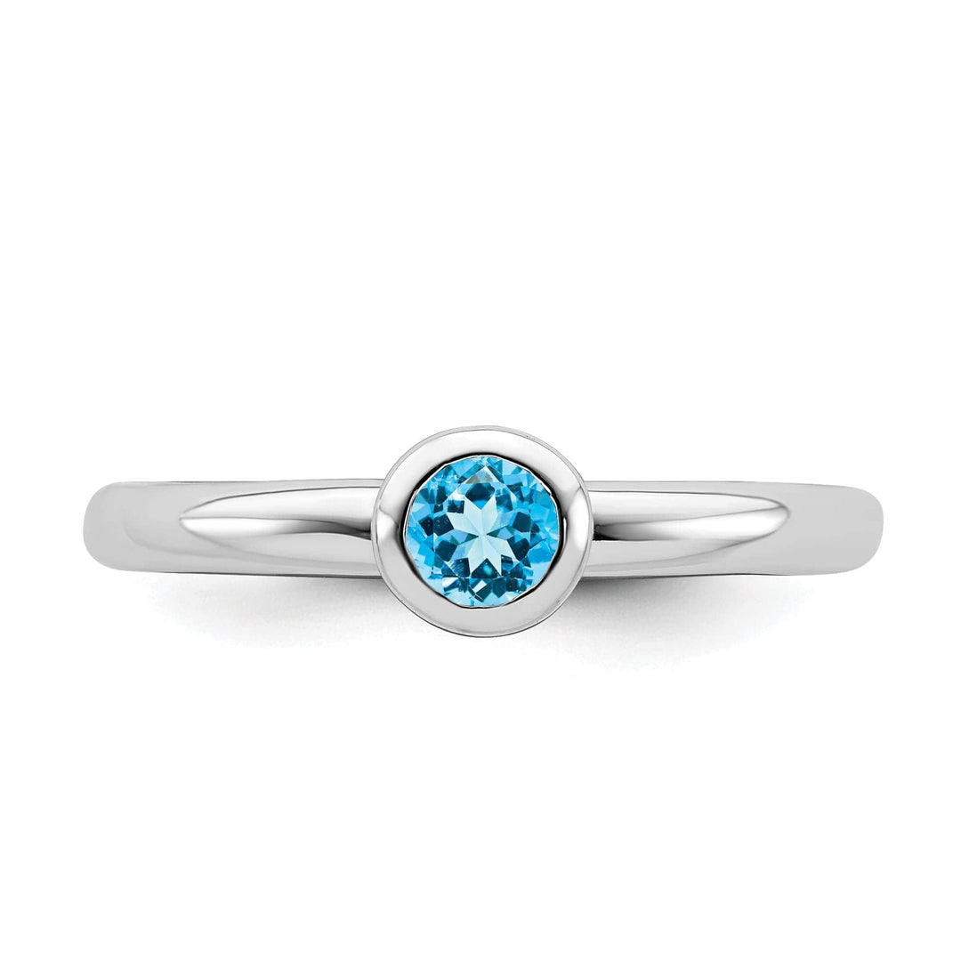 Stackable Expressions Ring Sterling Silver Low 4MM Round Blue Topaz Ring