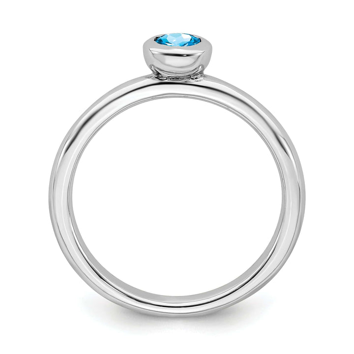 Stackable Expressions Ring Sterling Silver Low 4MM Round Blue Topaz Ring