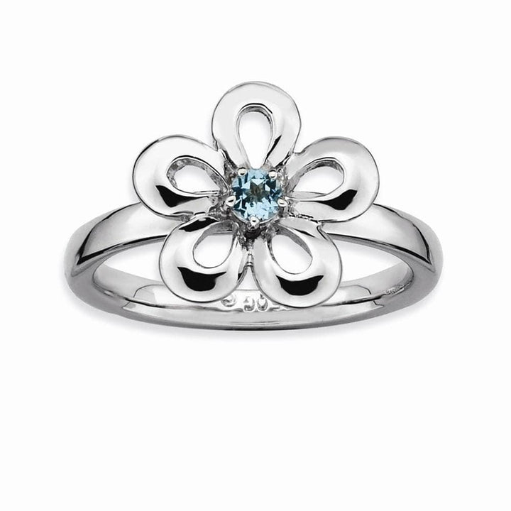 Stackable Expressions Ring Sterling Silver Polished Blue Topaz Flower Ring