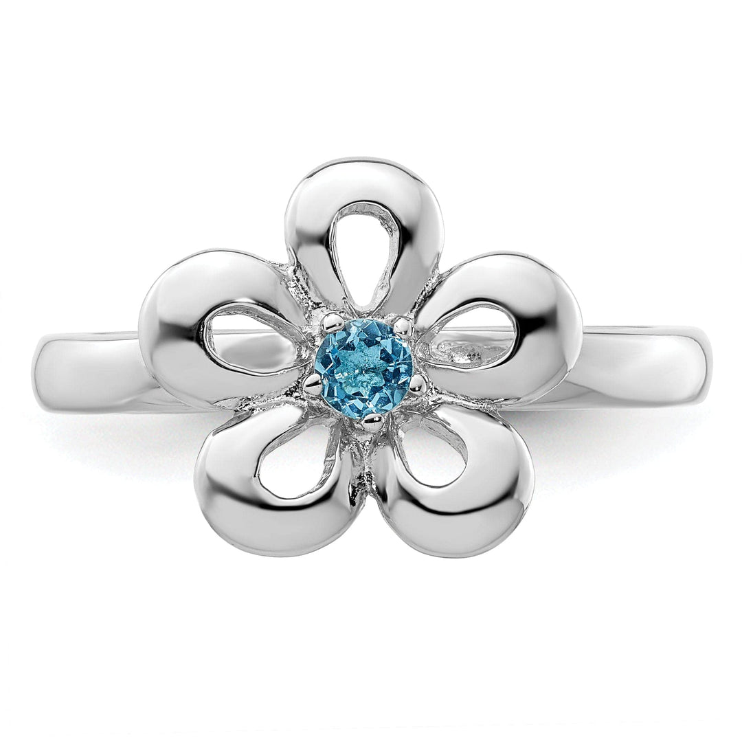 Stackable Expressions Ring Sterling Silver Polished Blue Topaz Flower Ring