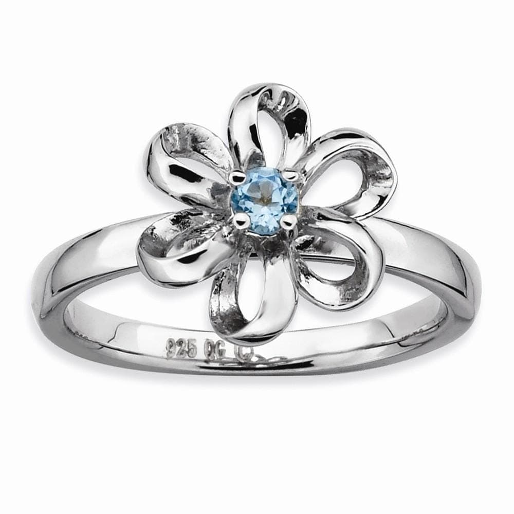 Stackable Expressions Ring Sterling Silver Polished Blue Topaz Flower Ring
