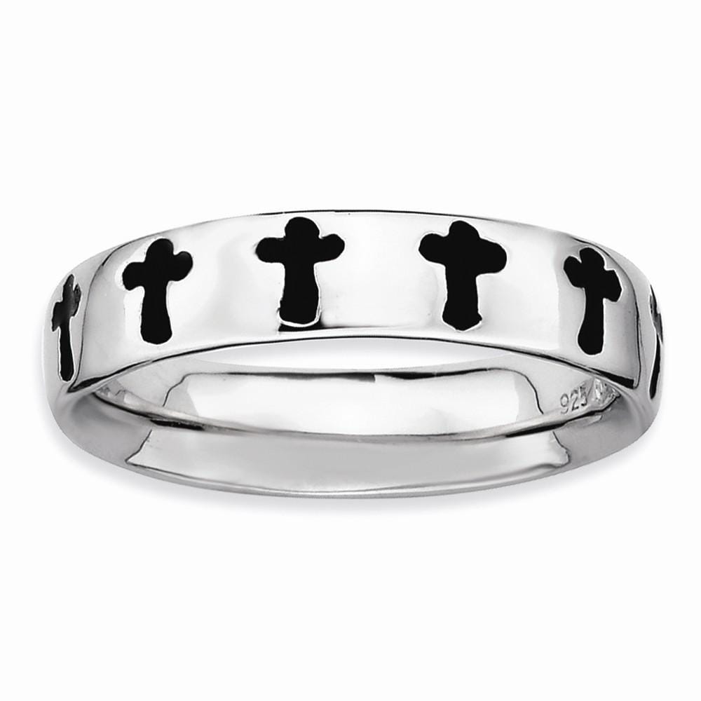 Stackable Expressions Ring Sterling Silver Polished Enameled Cross Ring