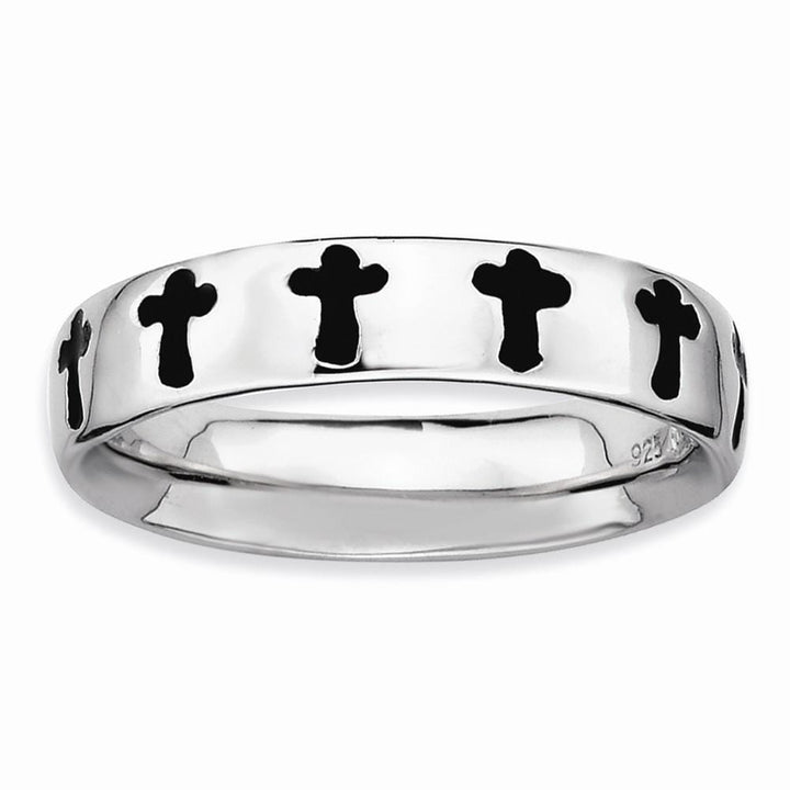 Stackable Expressions Ring Sterling Silver Polished Enameled Cross Ring