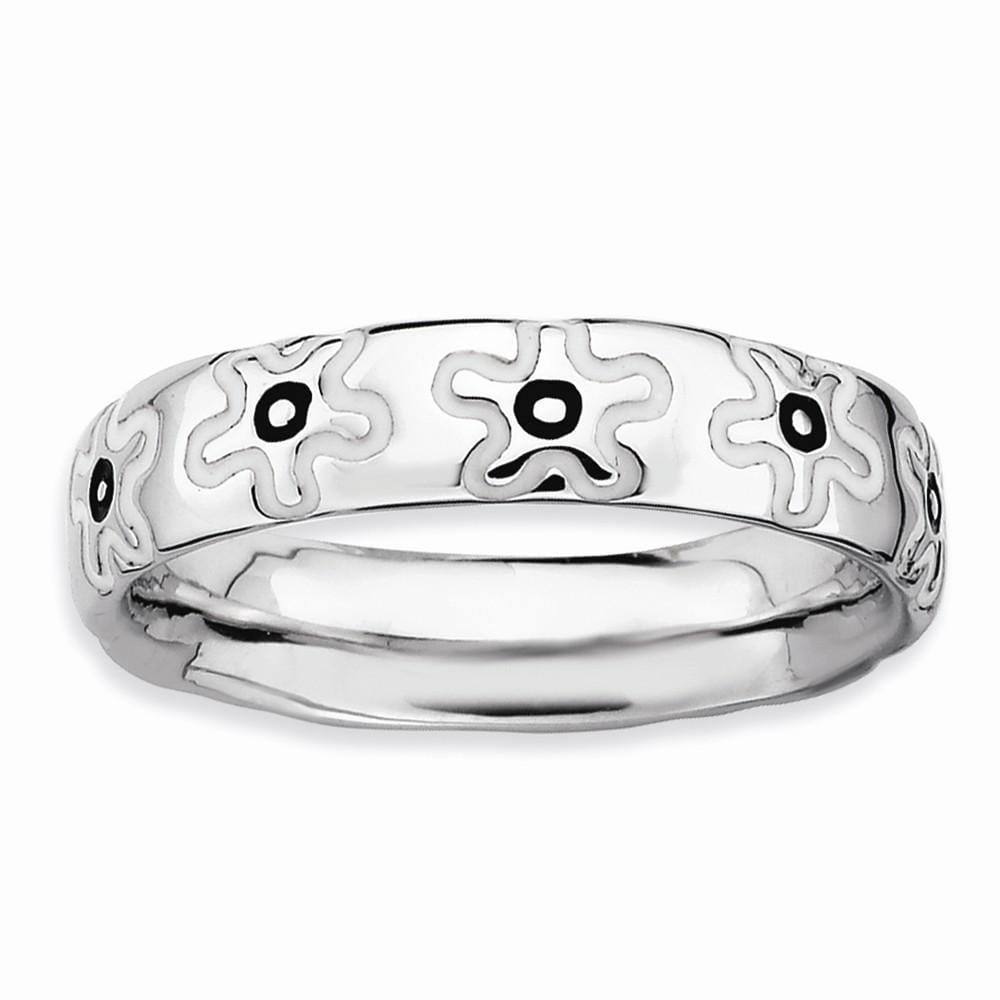 Stackable Expressions Ring Sterling Silver Polished Enameled Flower Ring