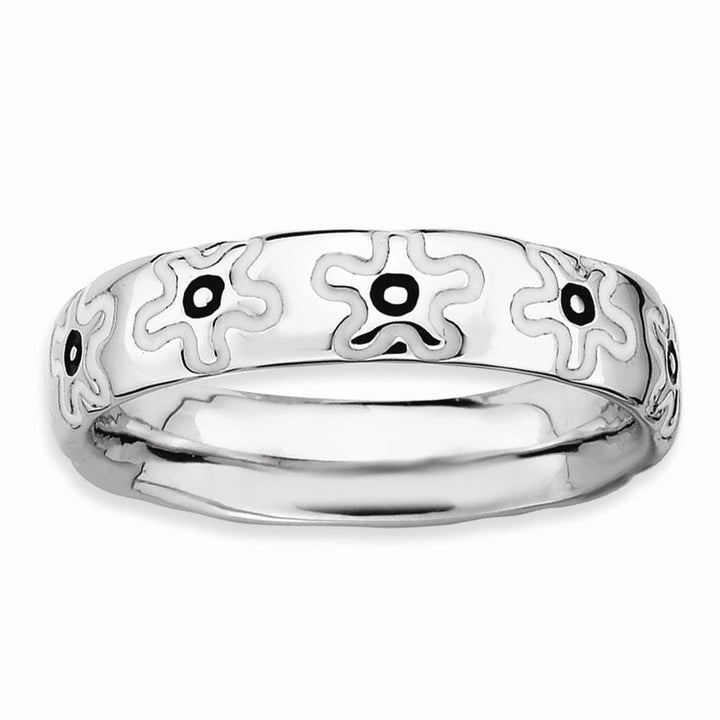Stackable Expressions Ring Sterling Silver Polished Enameled Flower Ring
