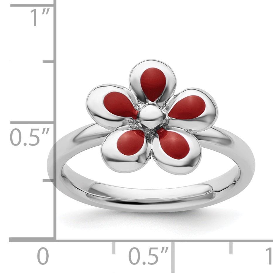 Stackable Expressions Ring Sterling Silver Red Enameled Flower Ring