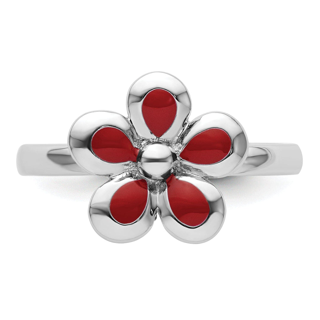 Stackable Expressions Ring Sterling Silver Red Enameled Flower Ring