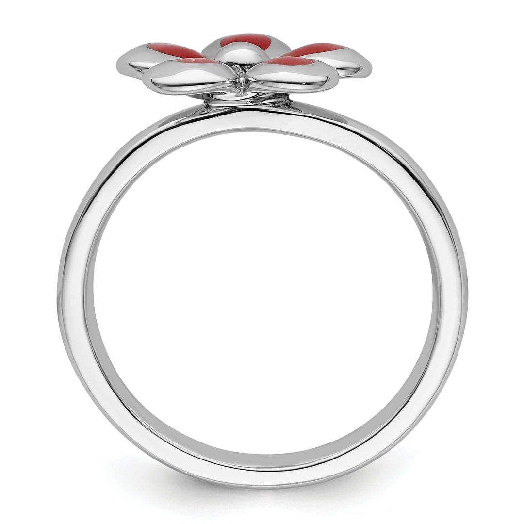 Stackable Expressions Ring Sterling Silver Red Enameled Flower Ring