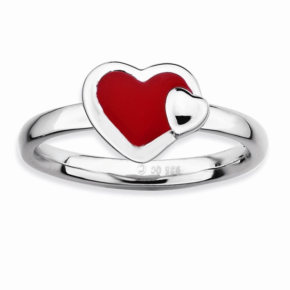 Stackable Expressions Ring Sterling Silver Red Enameled Heart Ring