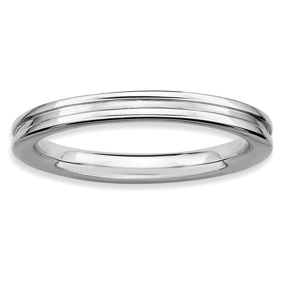 Stackable Expressions Ring Sterling Silver Rhodium Grooved Ring