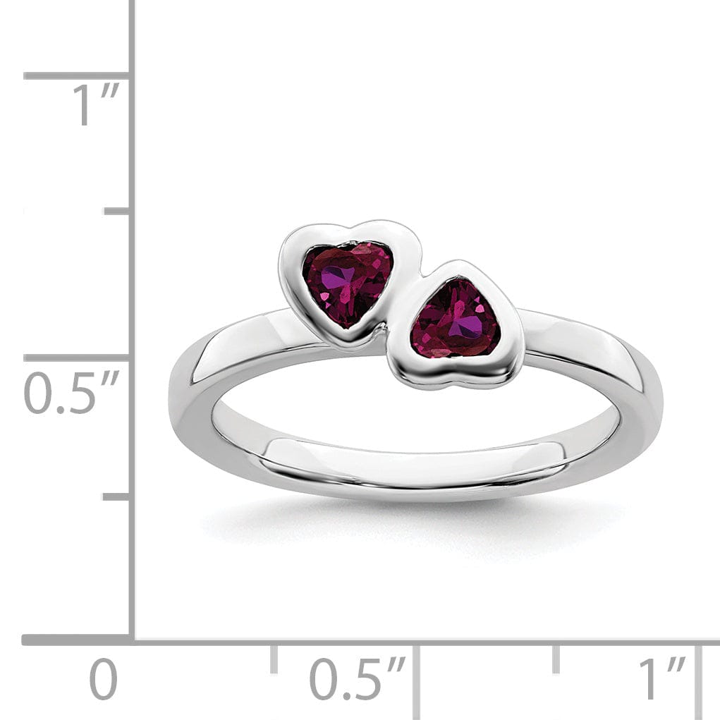 Stackable Expressions Ring Sterling Silver Rhodolite Garnet Double Heart Ring